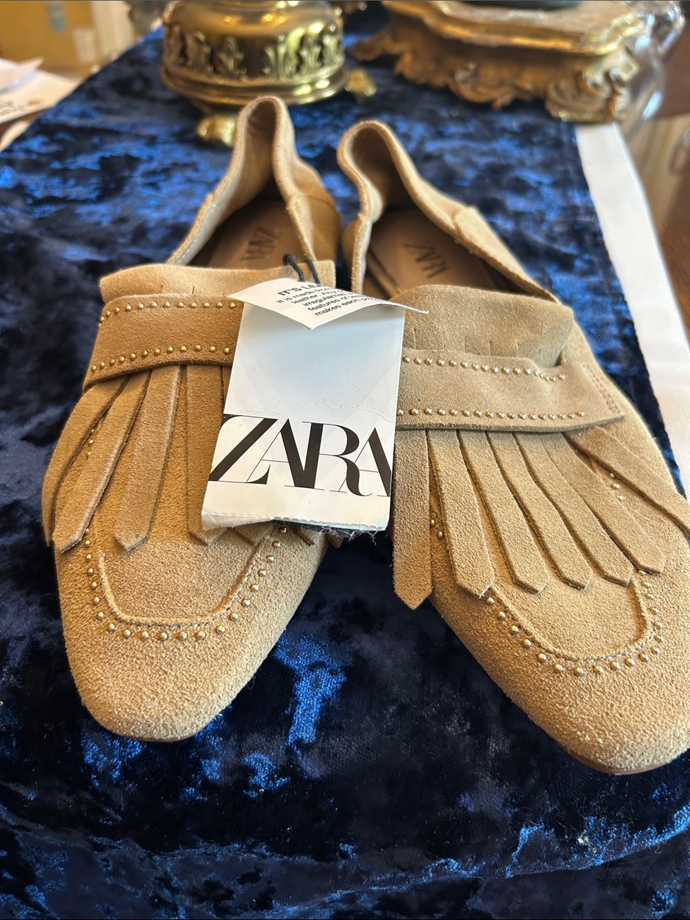 Zara Camel Suede Fringe Loafers